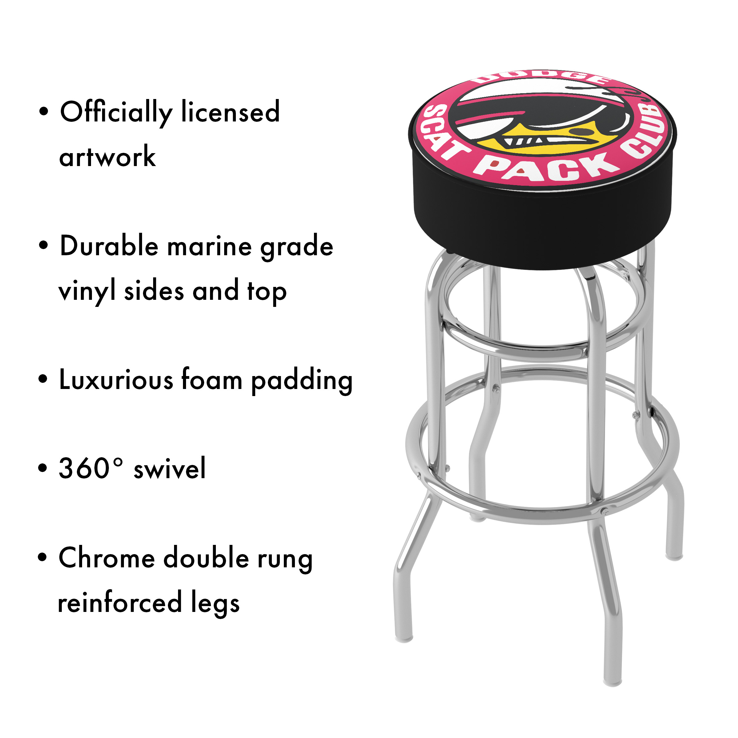 Trademark Gameroom Dodge Scat Pack Club Bar Stool with Padded Seat