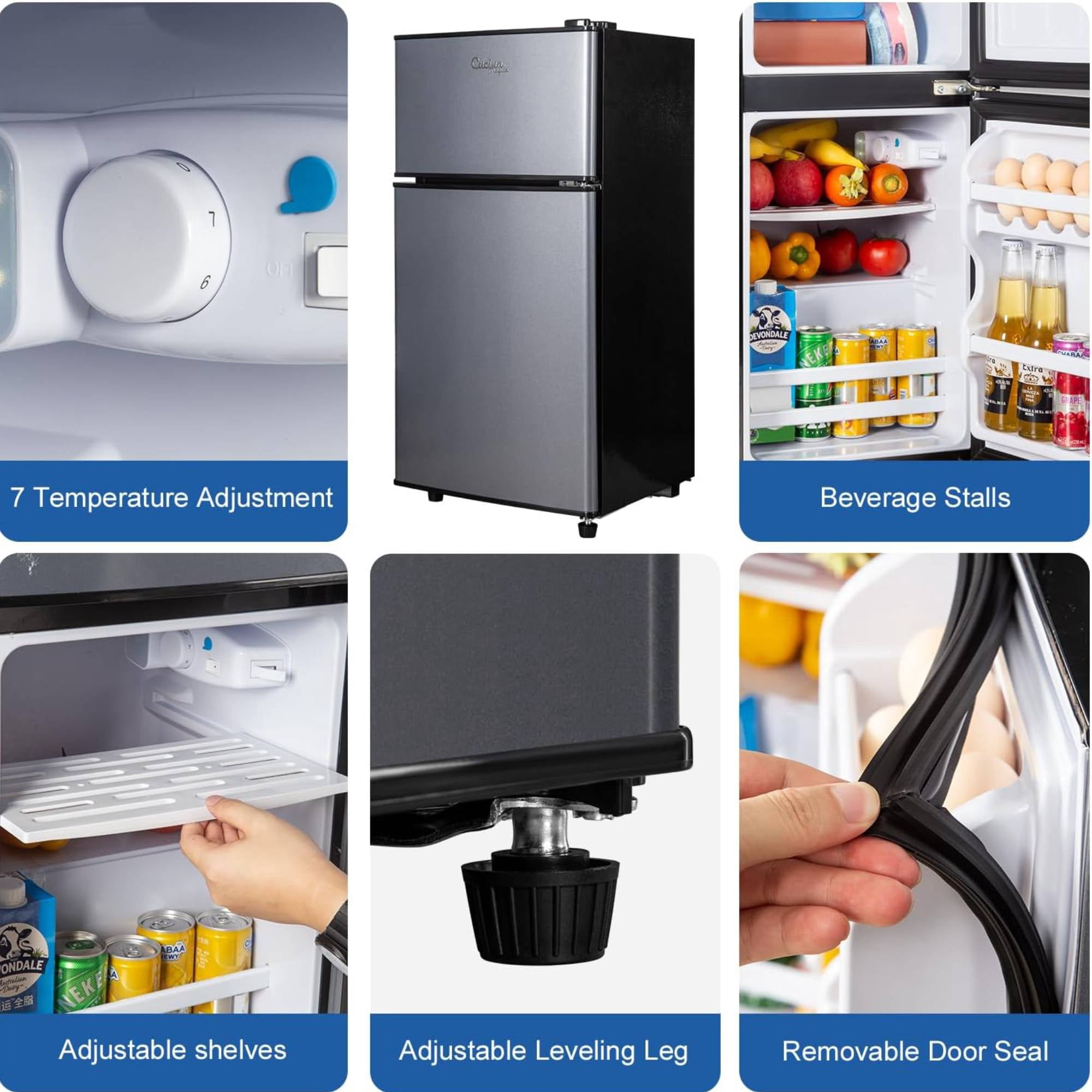 2.9 Cu.Ft Mini Fridge Freezer, 2 Door Small Refrigerator, 7 Level Adjustable Thermostat Freezer Fridge for Living Room, Kitchen and Apartment, Black Blue