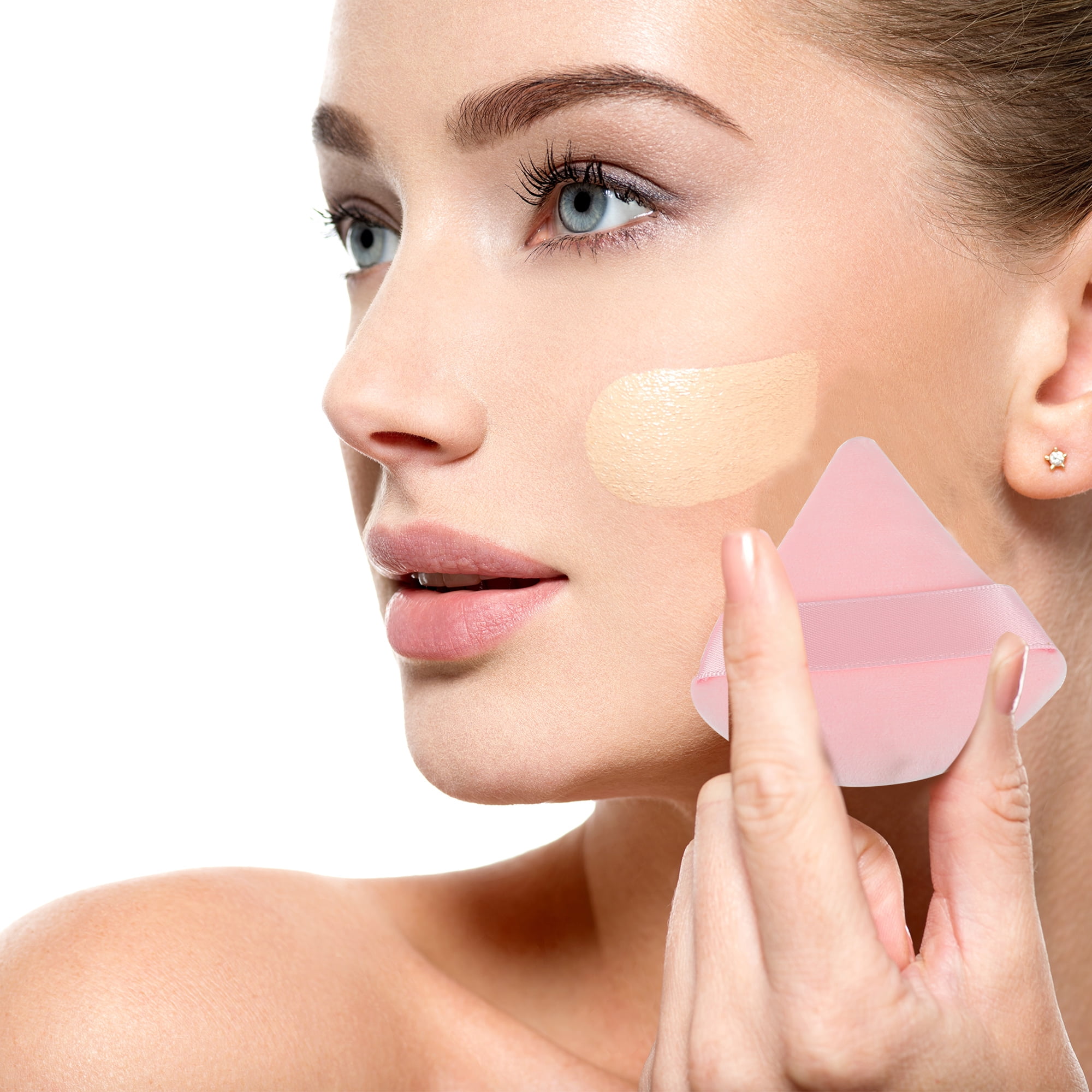 Unique Bargains 2 Pcs Loose  Puff Face Soft Triangle Puff Blender Makeup Tool Pink