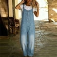 thumbnail image 6 of SAWOBUUN Women Fit Jean Button Front Jumpsuit with Pockets Overalls Casual Loose Wide Leg Denim Pants, 6 of 6