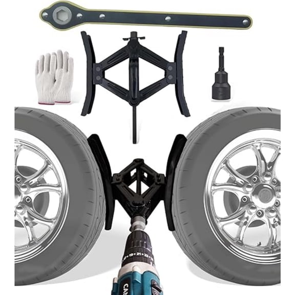 Rotatable Wheel Chock Stabilizers (Drill Adjusted), Camper Heavy Duty Tire Chock Stabilizers, Travel Trailers Wheel Chock Scissor 2 Sets with Ratchet,hex Socket,Gloves (Black-Turn)