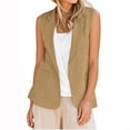 thumbnail image 3 of Dazajoo Vacation Sale Linen Blazer Vest Women Sleeveless Lapel Neck Blazers Lightweight Open Front Tank with Pockets,Khaki,S, 3 of 8