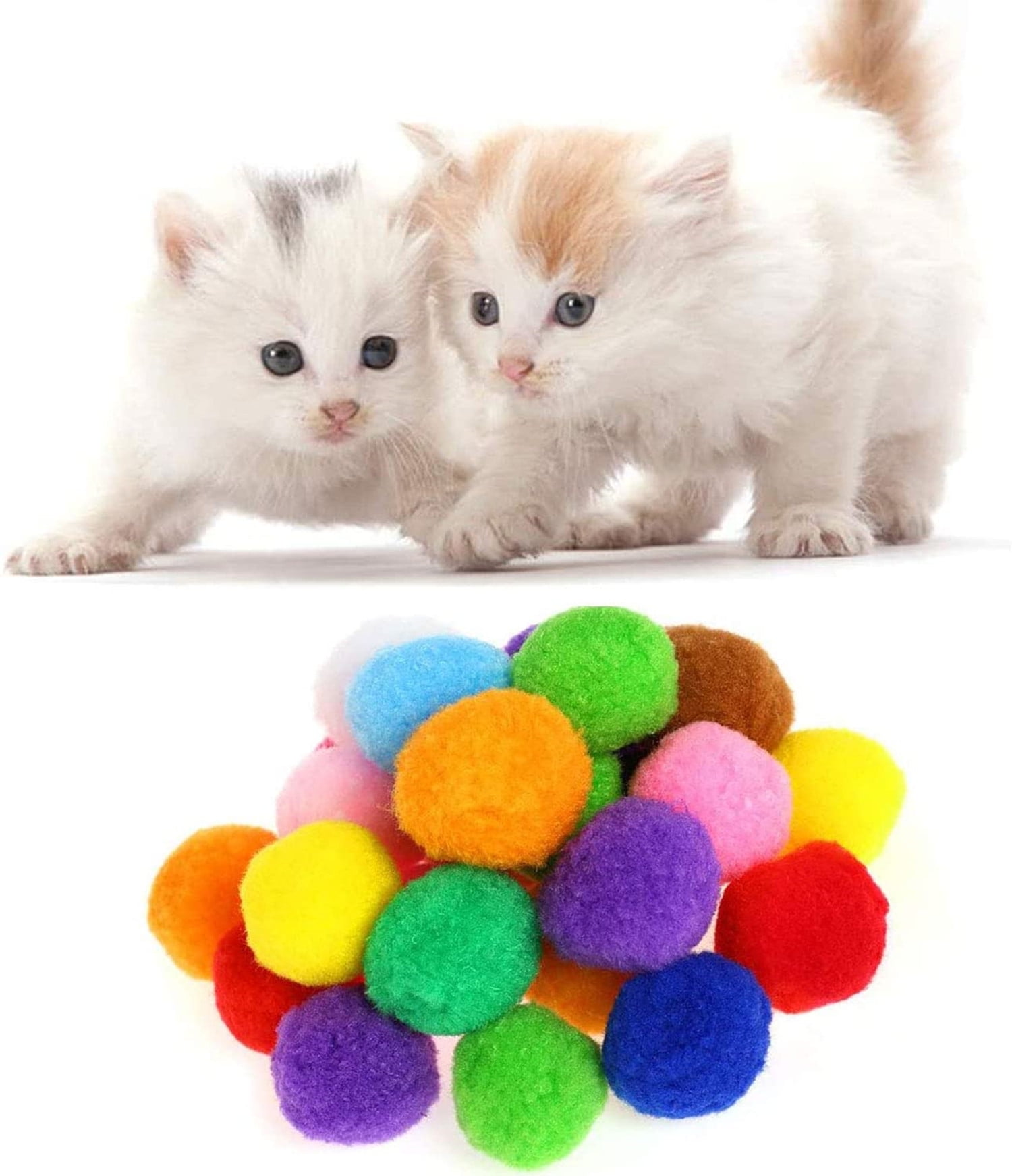 30 Pieces 1.3 Inch Assorted Large Cat Toy Balls, Soft Kitten Pom poms Ball for Cats to Play (Assorted Color)