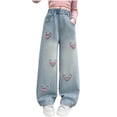 thumbnail image 2 of Amidoa Girls Wide Leg Jeans- Baggy Cute Casual Elastic Waist Denim Pants Blue Size 14, 2 of 6