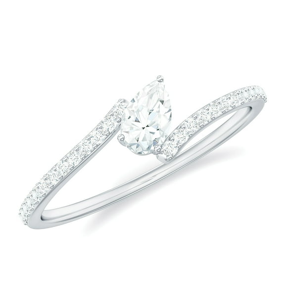 Rosec Jewels Lab Grown Diamond Promise Ring - Ef-Vs Quality Pear Shape Diamond Bypass Ring - Valentines Day Gift, 925 Sterling Silver, US 4.00