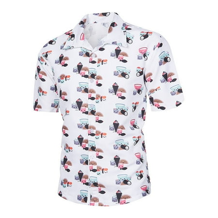 

Casual Beach Wear with Turn Down Collar - Perfect for Travel White XXL Men s Fashionable Short Sleeve Print Shirt