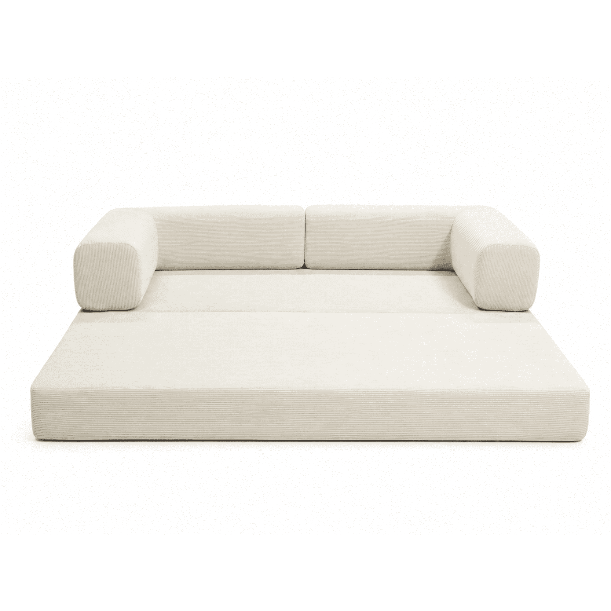 HOQBN Double Sofa Bed, Multifunctional Compression Sofa, Wide Body Pure Spine Sofa, Fine Striped Corduroy Fabric Sofa for Living Room Ancient White