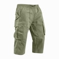 thumbnail image 5 of Long Mens Cargo Shorts Relaxed Fit Long Shorts Below Knee Big and Tall Casual Summer Lightweight Drawstring Elastic Waist 3/4 Capri Cargo Pants with Pockets Green L, 5 of 6