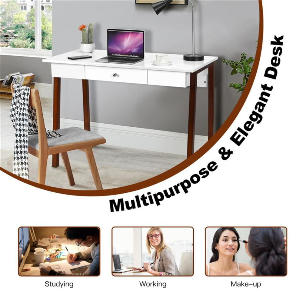 Demi Bonn Computer Desk Laptop PC Makeup Vanity Table, Small Home Office Desk Study Writing Table, Brown