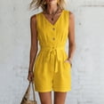 thumbnail image 6 of cfhntfmh Womens Rompers for Summer V Neck Button down Dressy Sleeveless Jumpsuits Casual Tie Waist Shorts with Pockets, 6 of 7