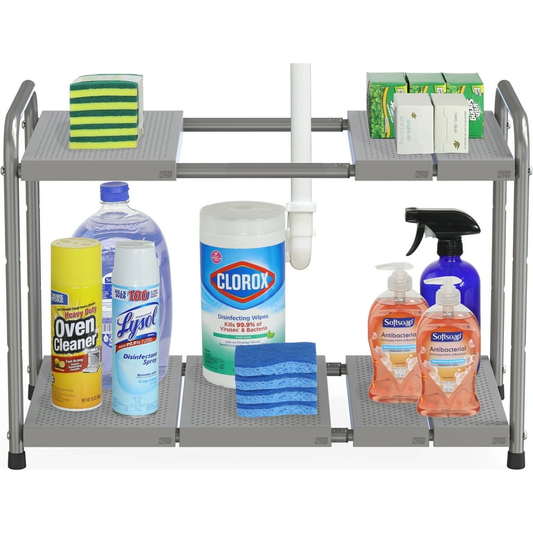 DecoBros Under Sink 2 Tier Expandable Shelf Organizer, Silver