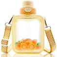 thumbnail image 1 of Cute Square Water Bottles with Straw and Adjustable Strap,Sports Bottle with Cartoon Sticker,Portable Travel Water Cup 700ml Yellow, 1 of 4