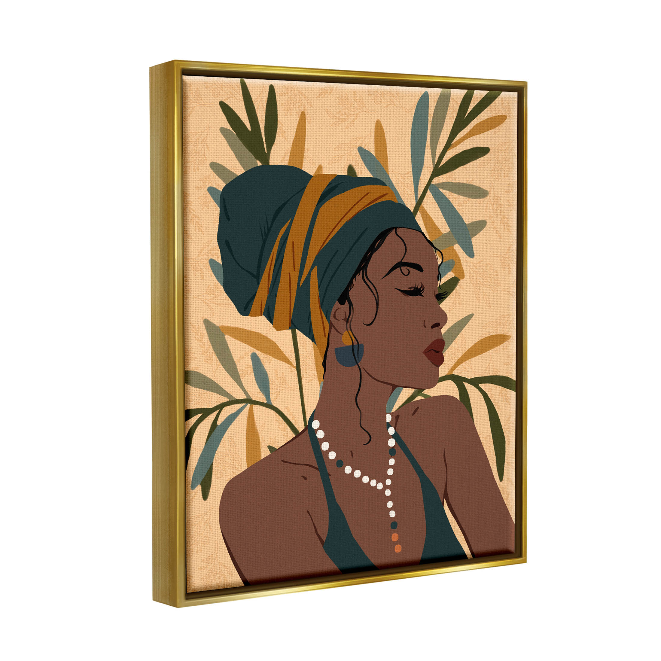 Bohemian Girl Botanical Leaves Botanical & Floral Graphic Art Metallic Gold Framed Art Print Wall Art