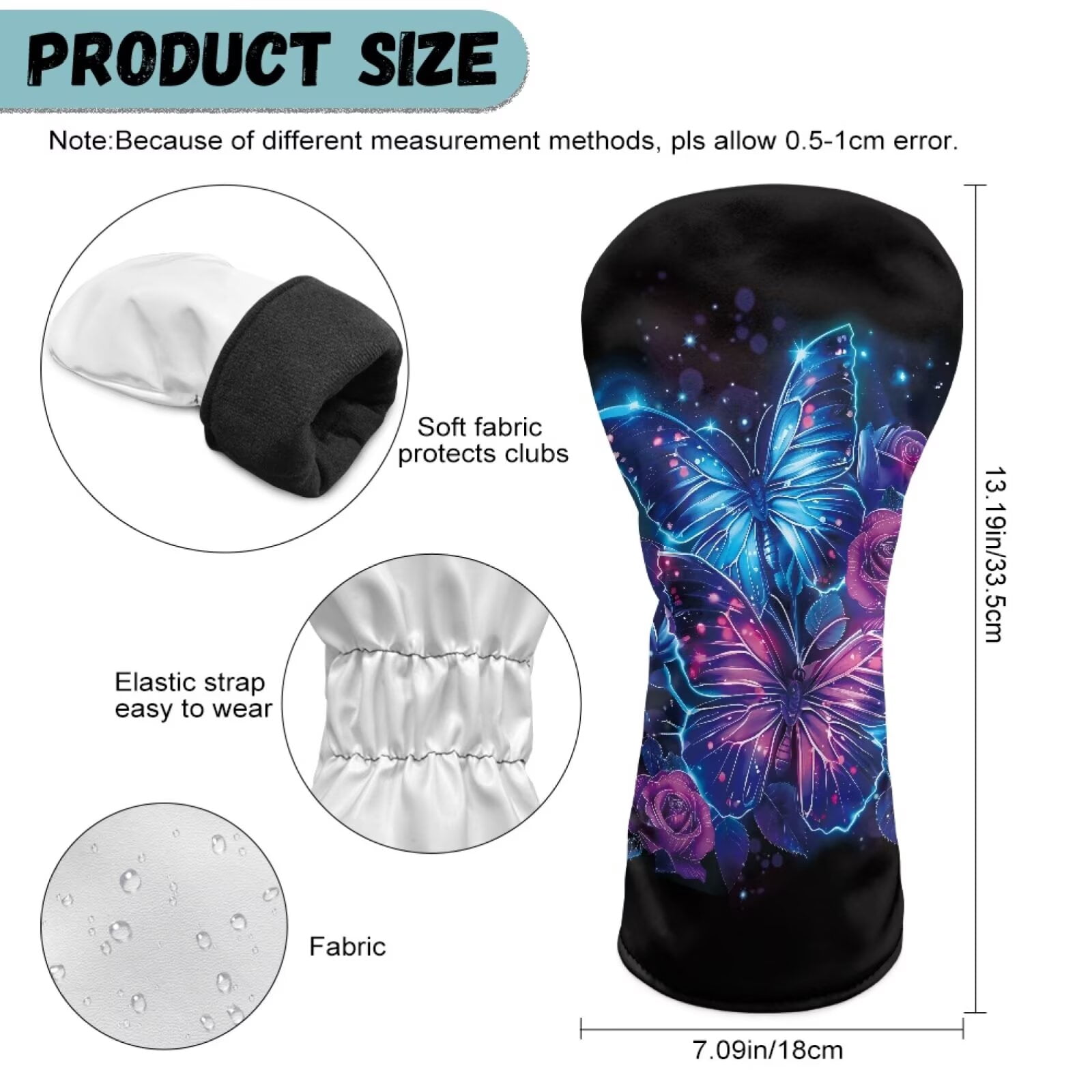 Uorisanigo Golf Club Driver, Fairway Wood and Hybrid Head Cover PU Leather Butterfly Print Headcover, Golf Club Cover Abrasion-Resistant Protection for Clubs Headcover Fits Men and Women