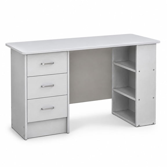 47 Inch White Computer Writing Desk with 3 Drawers and Storage Shelves, for Bedroom Home Office Study Table in Small Spaces