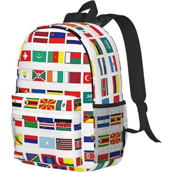 Mochila de banderas GloFlagsBlack 1 Pieza Capacidad 15 kilos Estampado de Banderas Escolar Hilo y Poliéster Cierre Crema