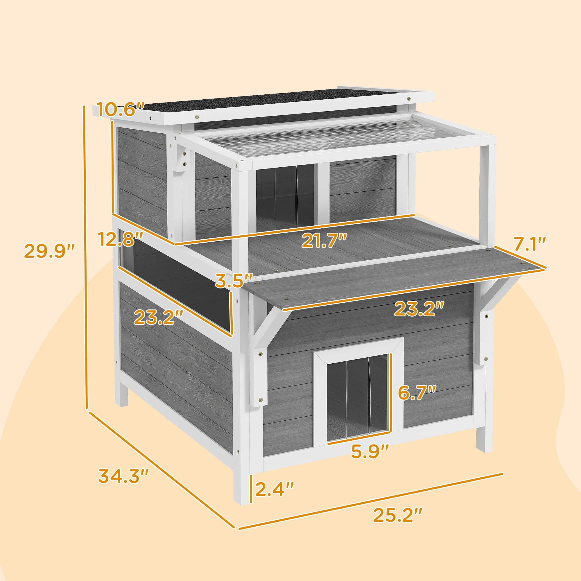 PawHut Outdoor Cat House with Balcony, Feral Cat Shelter with Weatherproof Openable Top, Escape Door, Removable Panel & Floor, for Backyard, Outside
