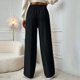 thumbnail image 3 of Pantalones casuales de pierna recta para mujer: diseño con botones laterales, cintura elástica, bolsillos funcionales, poliéster, tallas S-XXXL, 100-105 cm de largo, lavables a máquina., 3 of 6