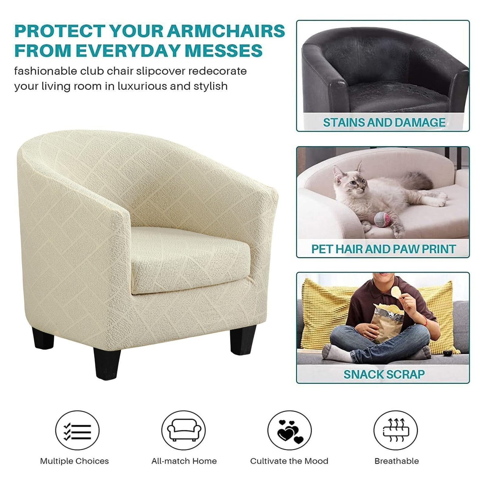 LKJYER Club Chair Slipcover 2-Piece Stretch Barrel Chair Slipcovers Tub Chair Slipcovers Soft Spandex Armchair Covers Swivel Chair Cover Sofa Cover Furniture Protector for Living Room