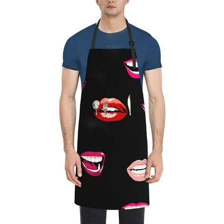 

Lips Pattern Apron Waterproof Aprons For Women with Pockets Unisex Adjustable Aprons For Cooking Kitchen