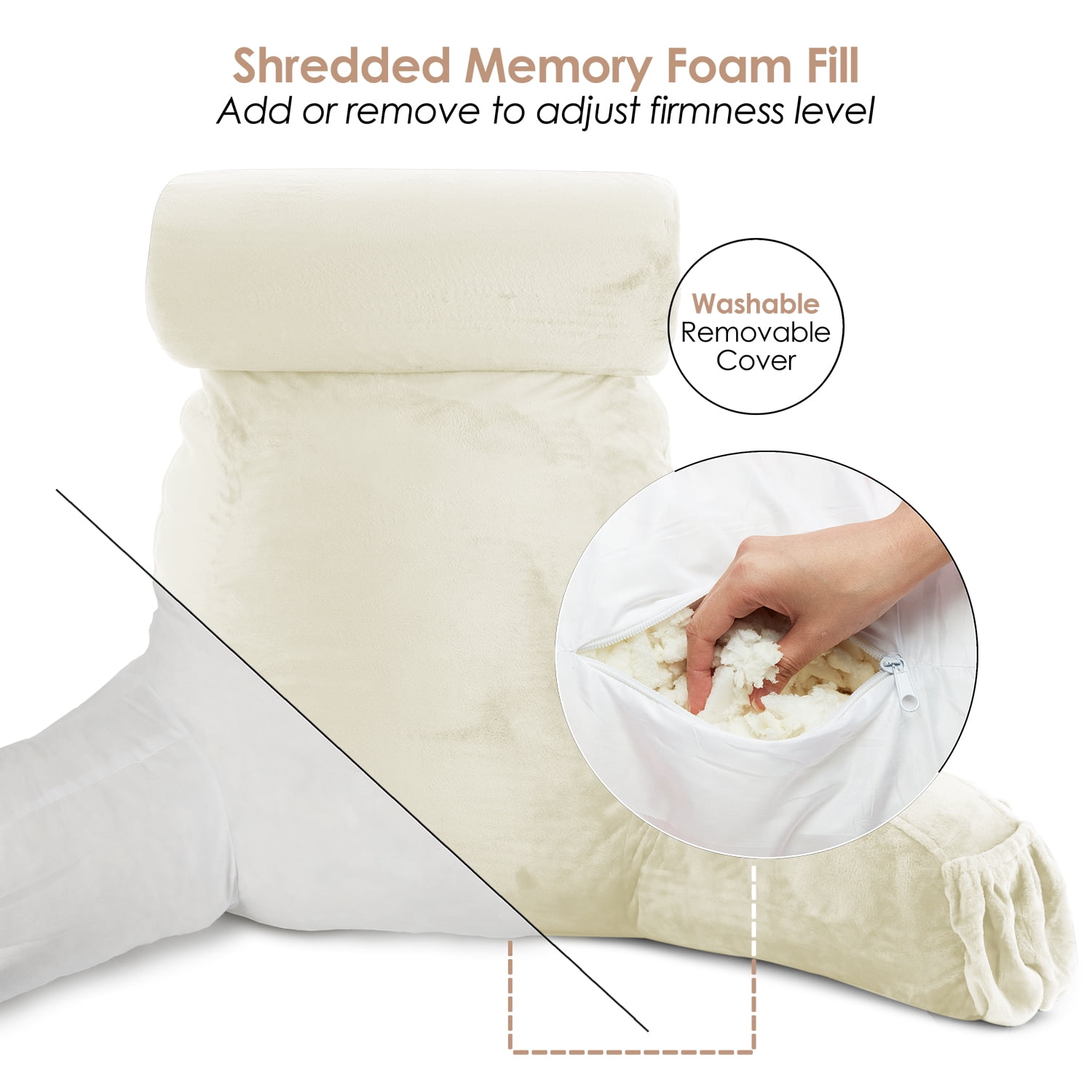 Nestl Reading Pillow, Medium Bed Rest Pillow With Arms For Kids Teens Adults Premium Shredded Memory Foam Tv Pillow Gray