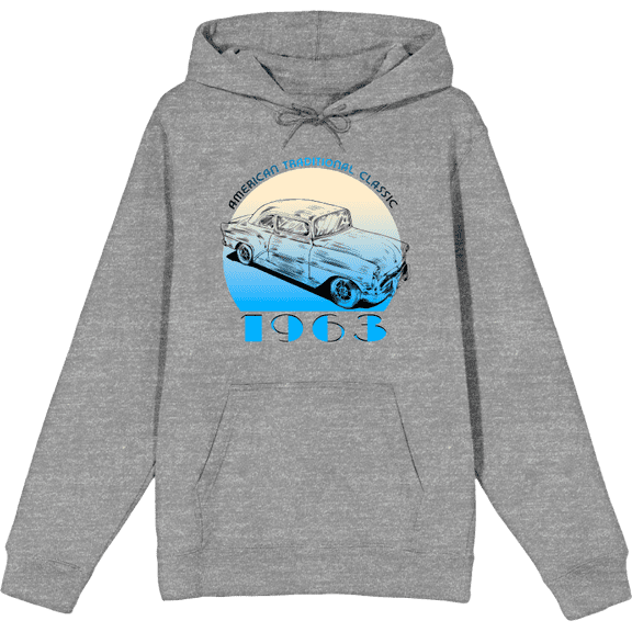 American Traditional 1963 Classic Car Adult Heather Gray Long Sleeve Hoodie-Medium