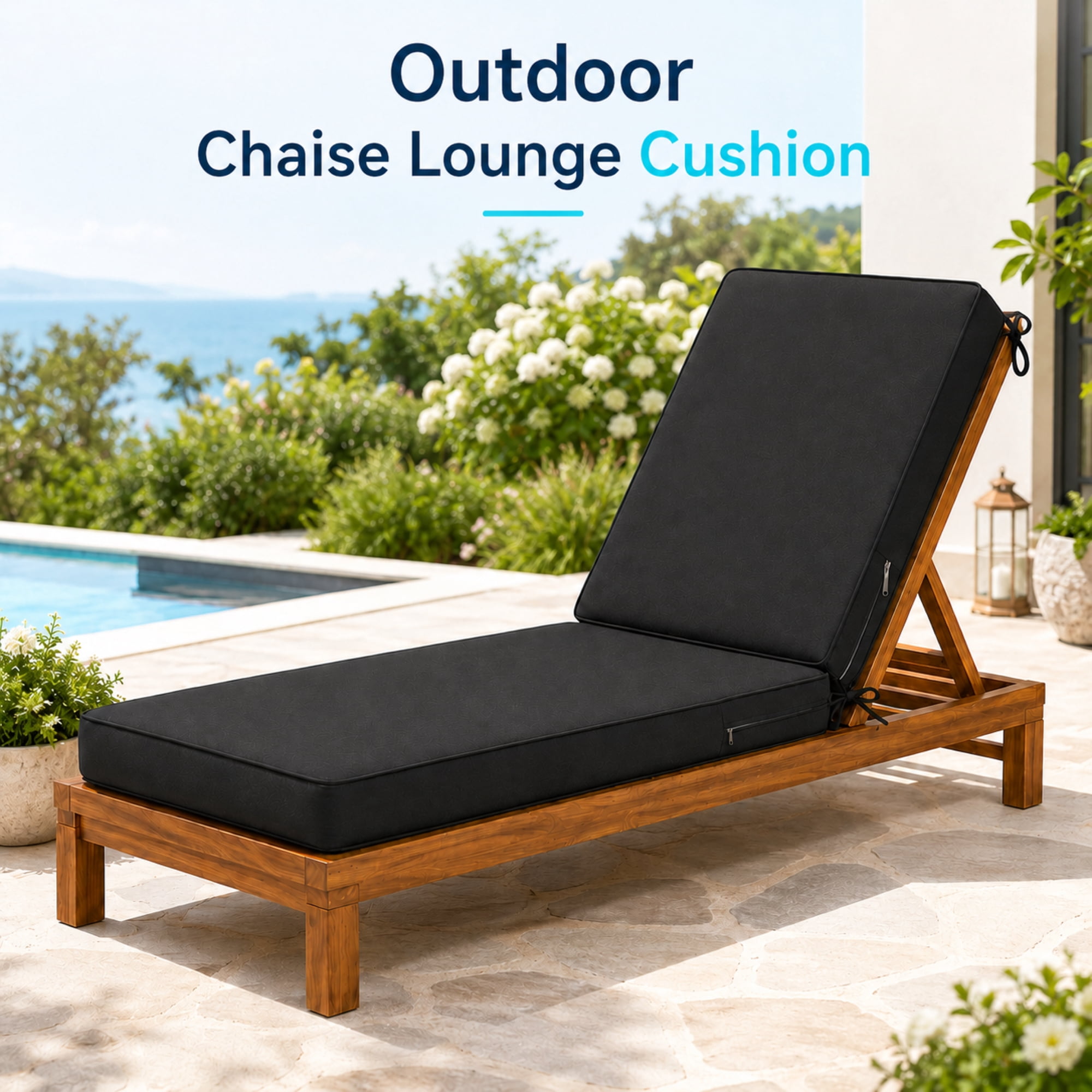 Millsilo Outdoor Chaise Lounge Cushion, 72" x 21" x 3" Patio Lounge Chair Cushion, Water-Resistant UV-Protected Replacement Cushion with High Density Foam, Black