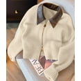 thumbnail image 6 of Women'S French Vintage Knit Sweater Turn-Down Collar Long Sleeve Y2K Zip Front Cardigan Color S, 6 of 10