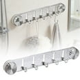 thumbnail image 2 of Self-Adhesive Suction Cup Hooks Rack for Bathroom, No Drilling Wall Mounted Towel Rack with 5 Hooks, Storage Shelf for Kitchen, Toilet, Shower, Space Saving Foldable Hooks, 1Pc(Clear,15.7x1.2x2.3"), 2 of 9