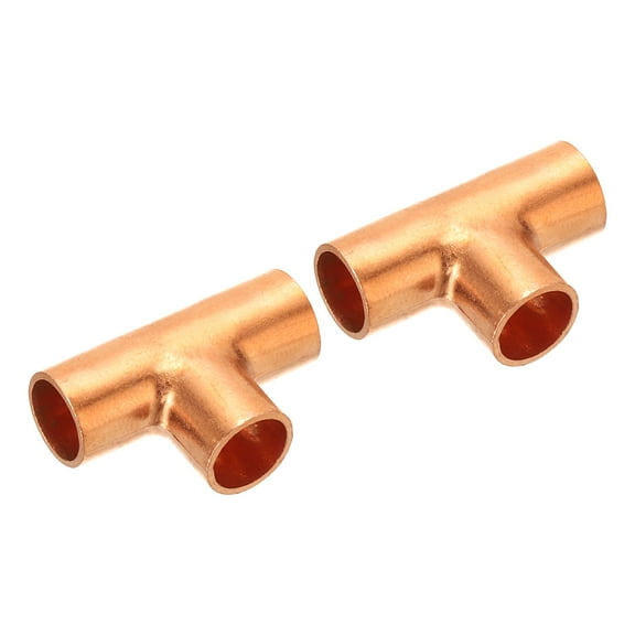 Uxcell 3/8 Inch ID Tee Copper Fitting, 2 Pack 3 Way Welding Joint Pressure Pipe Fitting with Sweat Connection for HVAC