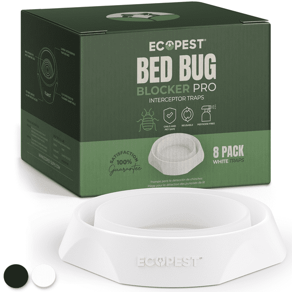 Bed Bug Interceptors (White) | Bed Bug Blocker (Pro) Traps for Bed Legs — 8 Pack | Interceptor, Monitor, Detector, and Trap for Bed Bugs