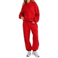 thumbnail image 2 of Nokdvo Women Sets 2 Piece Outfits Fall Fall Winter Long Sleeve Casual Hoodie Sweatsuit Ribbed Sweatsuit Tracksuit with Pockets,Red L, 2 of 5