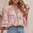 thumbnail image 2 of Moda mujer verano Casual cuello en V manga corta estampado encaje costura Tops pulóver blusa Pompotops  hkajfhjk470020, 2 of 6