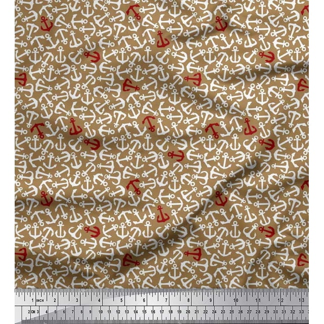 Soimoi Polyester Crepe Fabric Anchor Hook Nautical Printed Fabric 1 Yard 52 Inch Wide