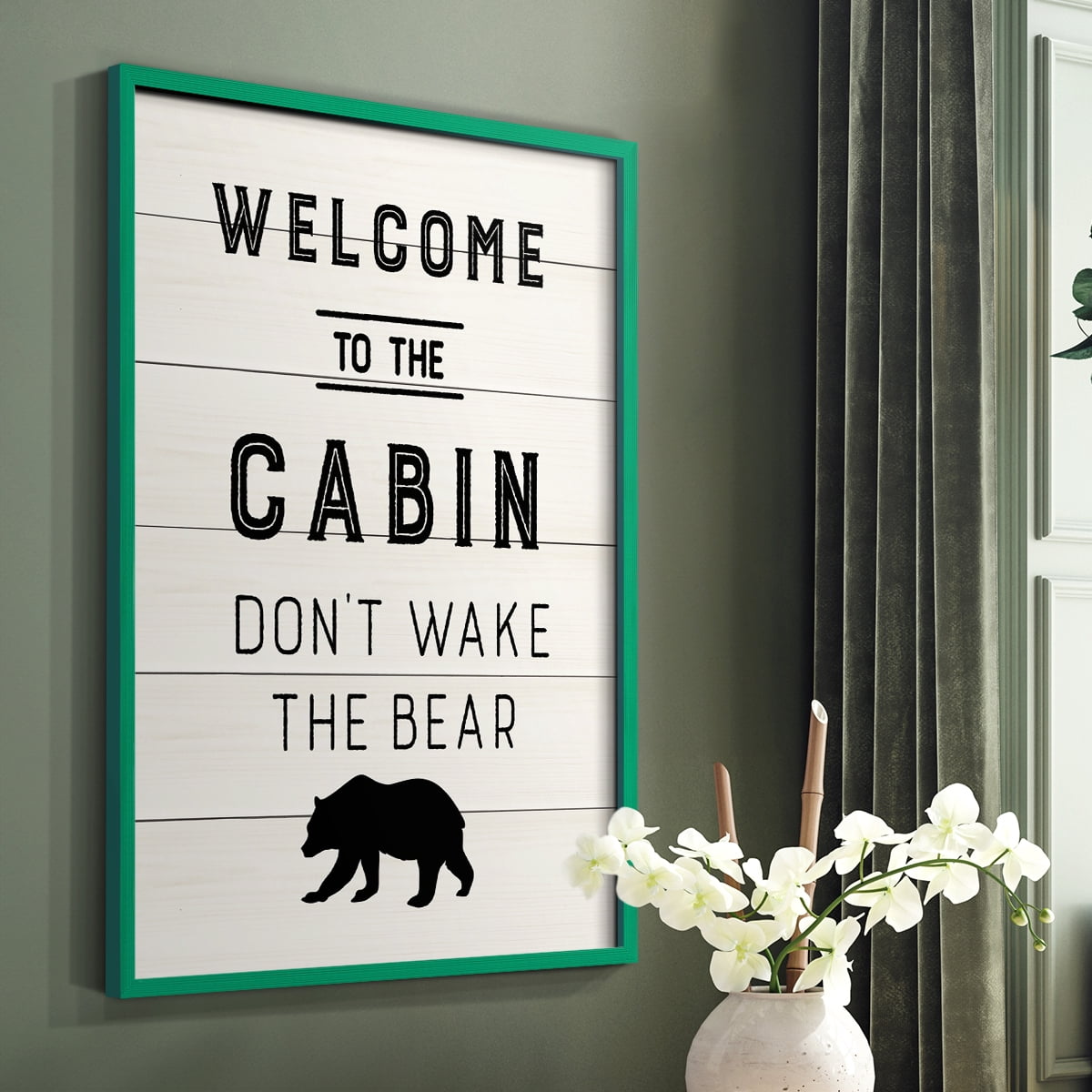 Welcome to the Cabin Framed Print in Green Solid Wood 11 x 14 Framed Print