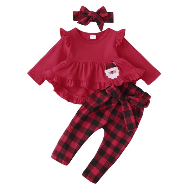 Conjunto de ropa navideña de Kucnuzki para niñas pequeñas con volantes en la parte superior, de 2 a 3 años