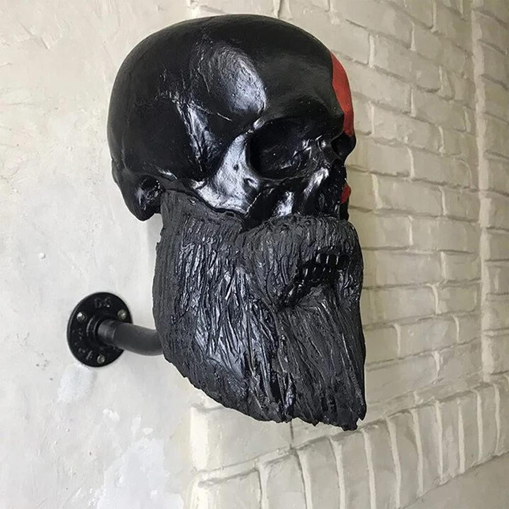 Motorcycle Skull Helmet Holder Skull w/Beard-Helmet Rack Wall Mount RESIN