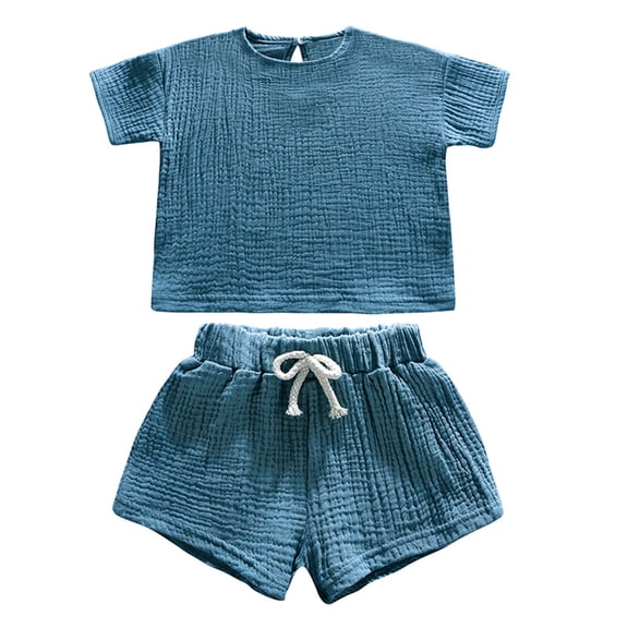 AUNVITO Unisex Big Kids Casual Cotton Short Sleeve T-Shirt & Shorts 2-Piece Set Solid Color Outfit