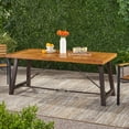 thumbnail image 3 of Outdoor Teak-Finished Hardwood Dining Table with Rust-Resistant Metal Base, All-Weather Durable Design for Patio Garden Backyard, 3 of 9