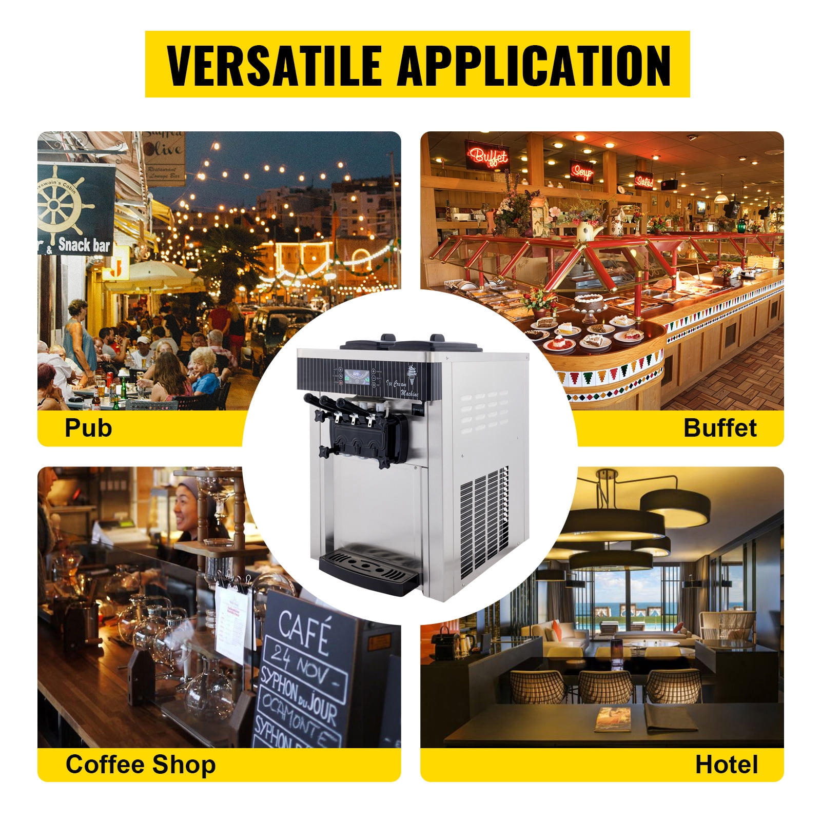 SHENGJINSH Ice Cream Maker, 3 Flavors 5.3-7.4 Gal/H, 2200W Commercial Ice Cream Machine with LED Display Auto Clean