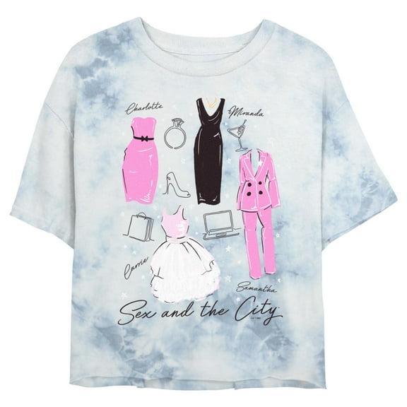 Junior's Sex and the City Iconic City Fashion Crop Graphic Tee White/Blue Large