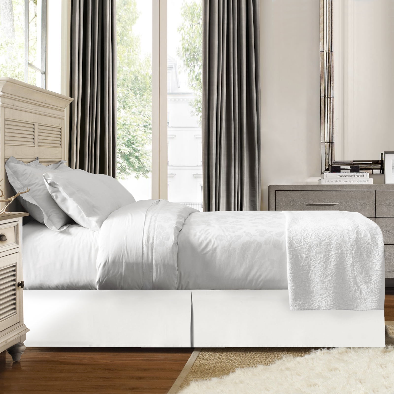 14" Tailored Pleated Bed Skirt Dust Ruffle, Twin XL, White, by Clara Clark