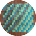thumbnail image 1 of Ahgly Company Indoor Round Checkered Light Blue Modern Area Rugs, 3' Round, 1 of 4