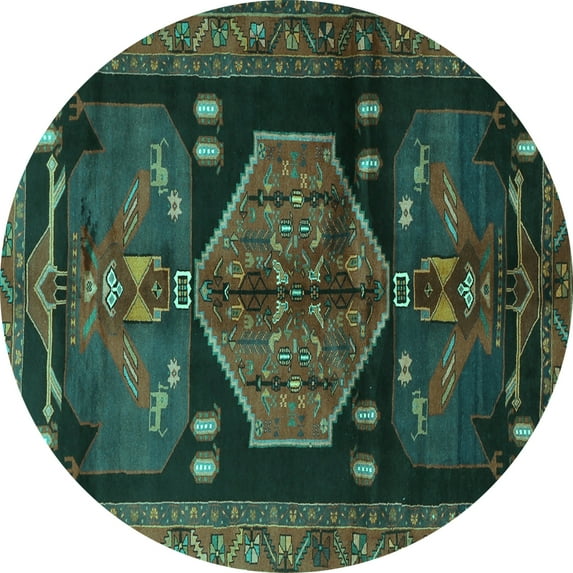Ahgly Company Machine Washable Indoor Round Animal Turquoise Blue Traditional Area Rugs, 6' Round