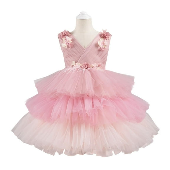 Avrntaa Little Girl Tulle Dress Sleeveless V Neck Floral Princess Dresses Flower Girls Wedding Pageant Bridesmaid
