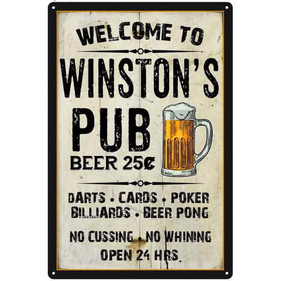 WINSTON'S Pub Sign Vintage Man Cave Bar 8 x 12 High Gloss Metal 208120028484
