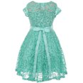 thumbnail image 2 of Little Girl Cap Sleeve Floral Lace Glitter Pearl Holiday Party Flower Girl Dress Jade 4 JKS 2102 BNY Corner, 2 of 3