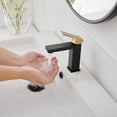 thumbnail image 3 of BWE Single Handle Single Hole Low-Arc Bathroom Faucet Bathroom Drip-Free Vanity Sink Faucet Modern in Matte Black & Gold, 3 of 11