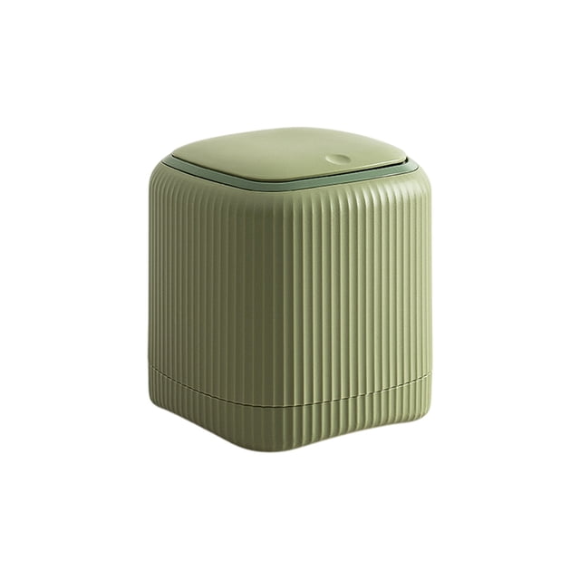 Green Push Button Countertop Wastebasket Small Recycle Bin for Bedside Tables 5.71X5.31X5.31 Inches Green