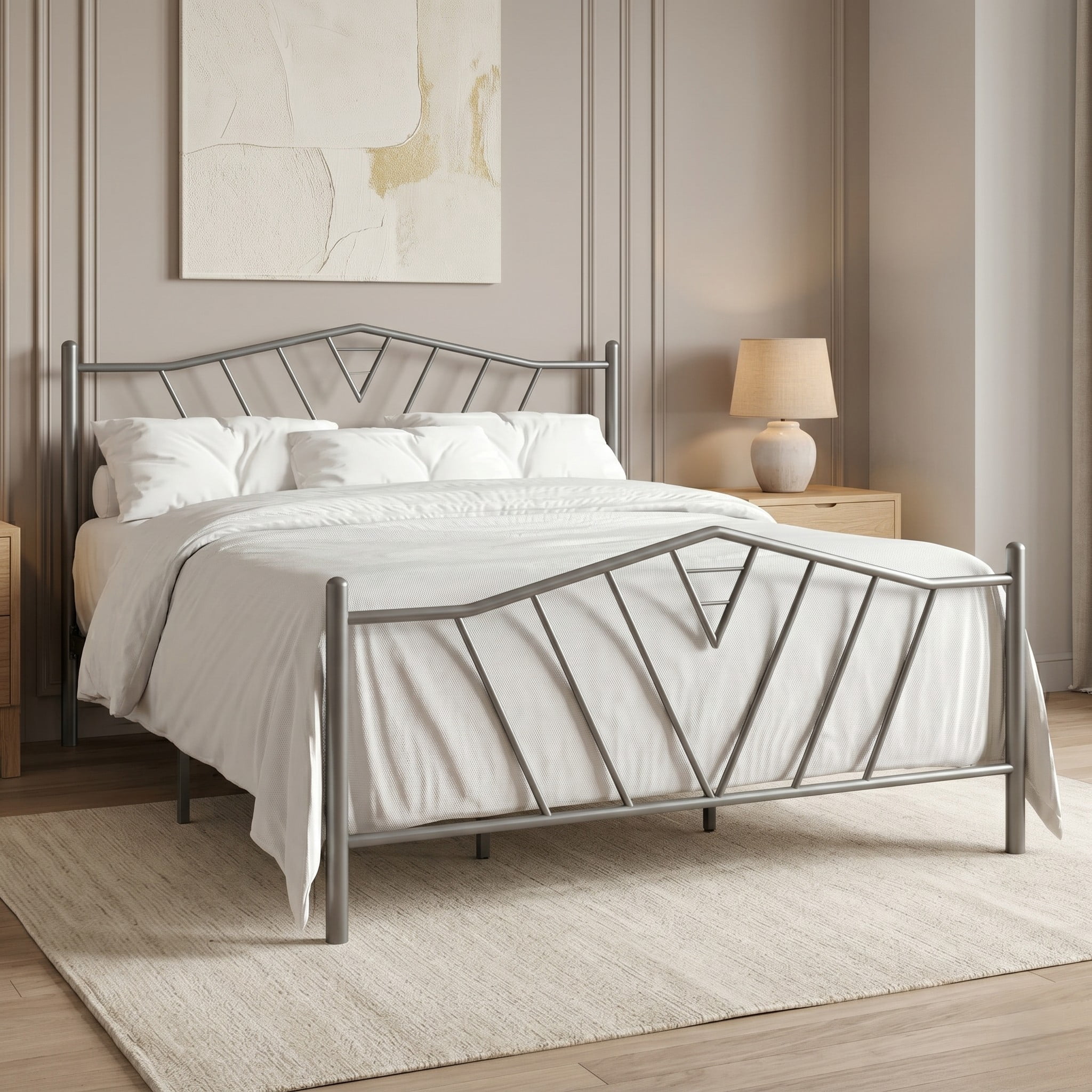 Home Design Valdosta Full Metal Platform Bed, No Box Spring Required, Modern Design, Easy Assembly, Sliver Gray